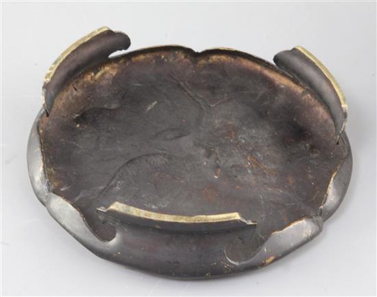 A Chinese bronze ding censer and stand, width 15.5cm